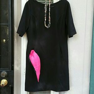Tahari Arthur Levinson black fitted dress pockets